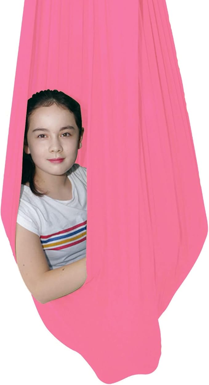 Sensory Swing for adults Indoor kids Therapy Swing Calming Snuggle Hammock durable soft strong fabric swing Best suited for children with SPD Autism and Asperger ( Color : Pink , Size : 1.5M x 2.8M )