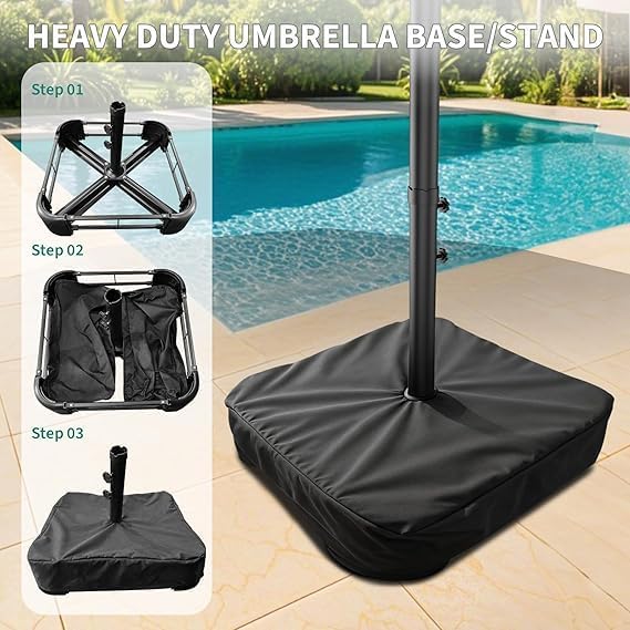 TrailBlaze 15ft Large Patio Umbrella with Base, Outdoor Rectangle Umbrella Double-Sided Market Umbrella with Crank Handle UV Protection Table Umbrellas for Backyard, Deck, Poolside and Garden