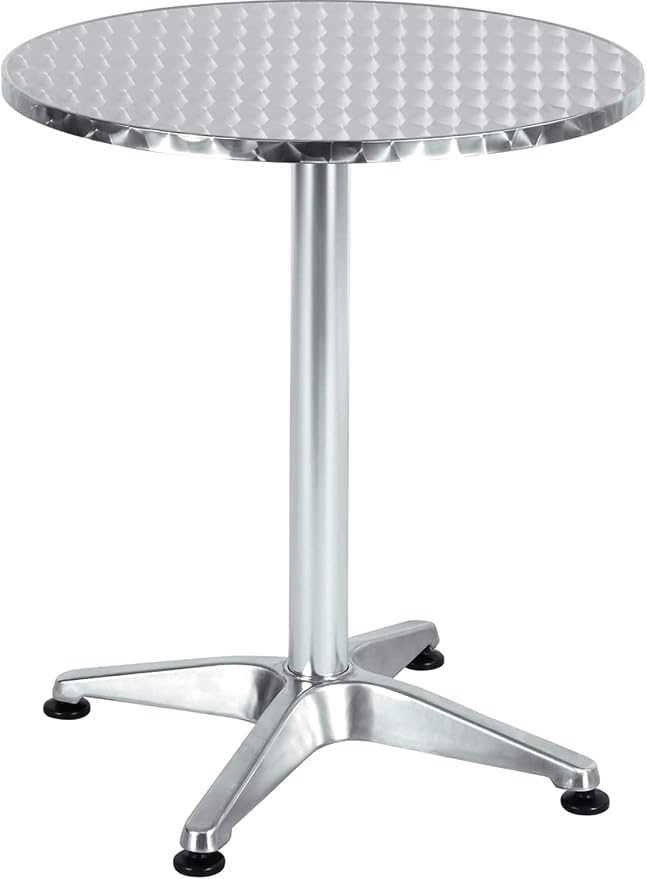 BTEXPERT Indoor Outdoor 23.75" Round Restaurant Table for Patio Stainless Steel Silver Aluminum Furniture with Base