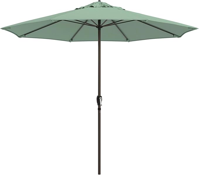 California Umbrella 12-Year Protection 9-Ft Outdoor Patio Umbrella, Sunbrella Fade-Resistant Fabric, Auto-Tilt, Heavy Duty Aluminum Frame, 8 Reinforced Ribs for Pool or Deck, Bronze Pole, Spa