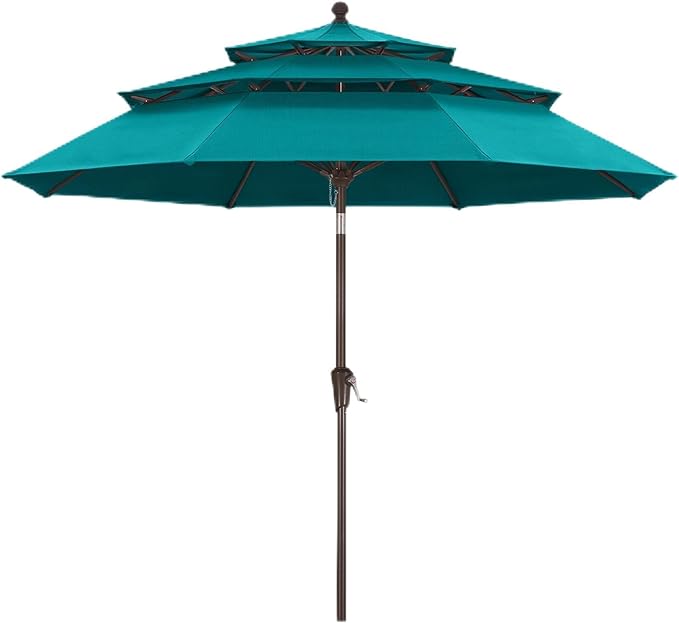 MASTERCANOPY 9ft 3-Tier Olefin Patio Umbrella with Tilt Crank, 5-Year-Non-Fading Canopy & 8 Fiberglass Ribs for Deck, Patio, and Garden, Clear Blue