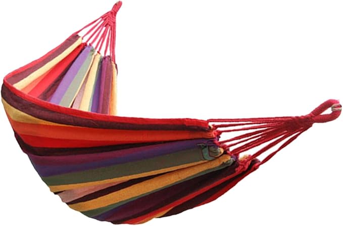 NUOBESTY Canvas Hammock Outdoor Camping Hanging Chair, Portable Striped Swing Hammock 190x85cm with Rainbow Pattern for Garden Patio and Indoor Use
