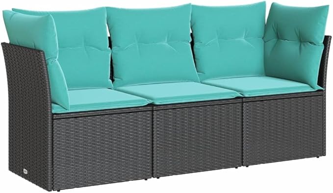 3 Piece Patio Sofa Set with Cushions, Garden Lounge Set Front Porch Furniture Sectional Sofa Patio Conversation Set for Negotiation Area Garden Exhibition Piazza Black Poly Rattan