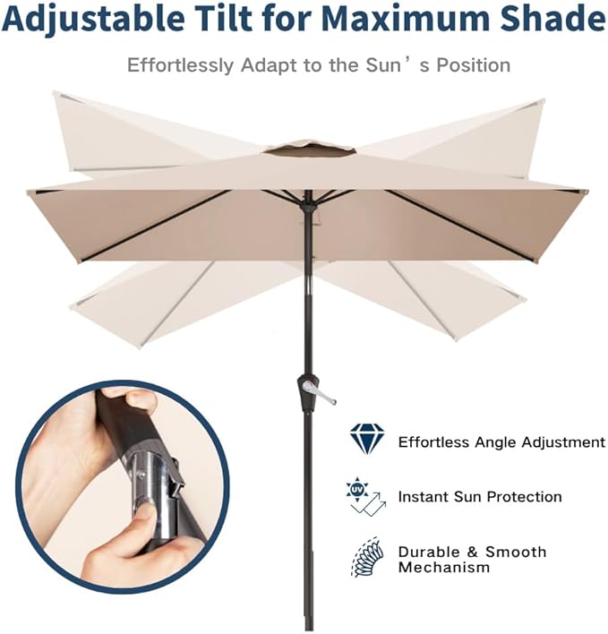 6.5' x 10' Rectangular Patio Umbrella Large Outdoor Market Umbrella w/UV Protection, Push Button Tilt and Crank Lift, Rectangle Table Umbrella for Garden, Deck, Pool, Patio, Beige