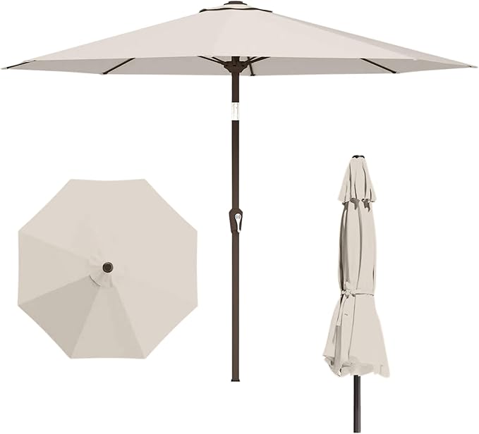 11FT Patio Umbrella, Outdoor Umbrella with with 8 Sturdy Fiberglass Ribs,Market Table Umbrella with Push Button Tilt and Crank,Suit for Backyard,Garden,Pool,Deck(Creamy-white)
