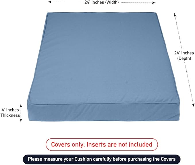 Covers & All Square Outdoor Cushion Covers for Patio Furniture Sets, Water, Tear & UV Resistant Polyester Cushion Slipcover with Zippers (Pack of 2) (24" L x 24" W x 4" Thick, Sky Blue)