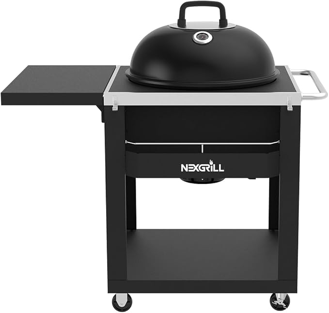 Nexgrill 22" Charcoal Grill with Table Cart and Side Table, 358 SQ In Grate, Adjustable Air Vents, Integrated Temperature Gauge, Mobile Cart Barbecue Grill for Camping, Picnics, and More - 810-0026HC