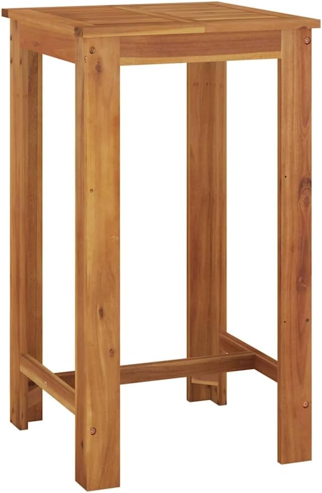 Solid Acacia Wood Garden Bar Table, Natural Brown Outdoor Bar Table for Four Guests, Oiled Finish for Moisture Protection