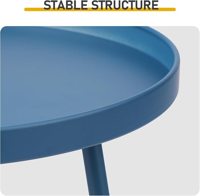 2 Tier Patio Side End Table, Round Metal Lawn Bistro Portable Leisure Standing Coffee Table, Outdoor or Indoor Tray for Living Room Bedroom Balcony Poolside and Office (Navy Blue)