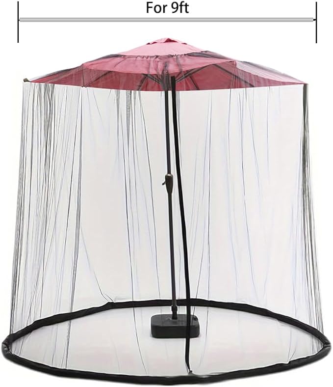 6FT/9FT/11FT Patio Umbrella Mosquito Netting with Zipper Door, Polyester Mesh - Windproof & Portable