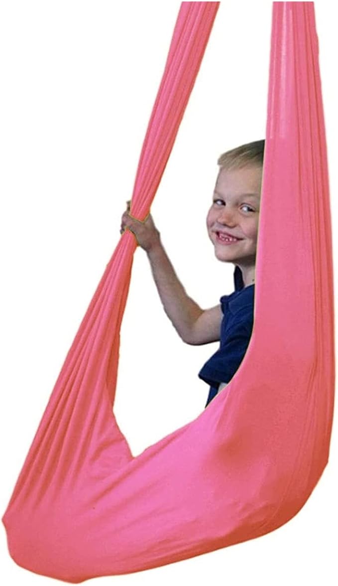 Adults Therapy Sensory Swing Hammock for Autism, with Hardware Adjustable Snuggle Cuddle Hammock Chair Has Calming Effect On Children with Special Needs (Color : Pink, Size : 100×280CM/39×110in)