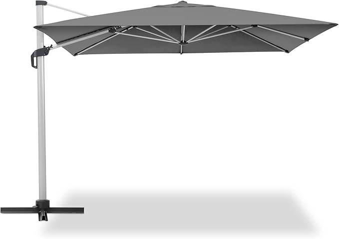 LAUSAINT HOME Outdoor Patio Umbrella, 11 FT Large Cantilever Umbrella Windproof All Aluminum Offset Umbrella with 360° Rotation & Olefin Fabric for Garden, Deck, Lawn, Pool, Backyard (Square, Grey)