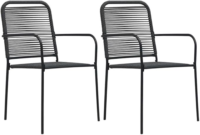 Afuera Living 3-Piece Patio Dining Set, Cotton Rope and Powder-Coated Steel, Black Finish, Tempered Glass Top, 31.5 x 31.5 x 29.1 in, Modern Indoor/Outdoor Design, Includes 2 Chairs and Square Table