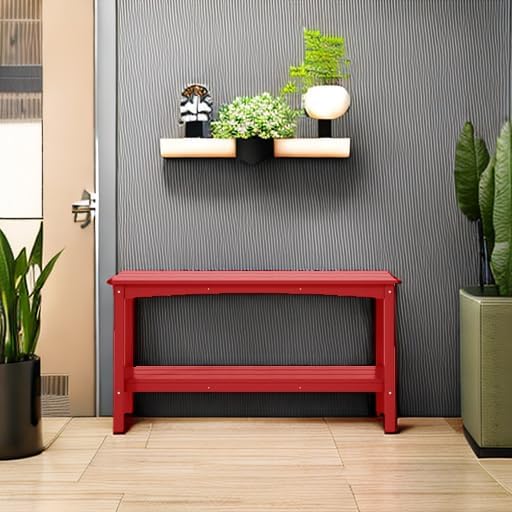 Costaelm Plant Stand Outdoor, 55in 2-Shelf Outdoor Storage Cabinet, Multifunctional Buffet Porch Table tv Stand and Side Tables for Patio, Pool & Yard, Red