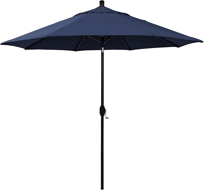 California Umbrella 12-Year-Non-Fading, 9Ft Premium Sunbrella Patio Umbrella, Hand-Crank, Button-Tilt, Black Frame, Navy Fabric