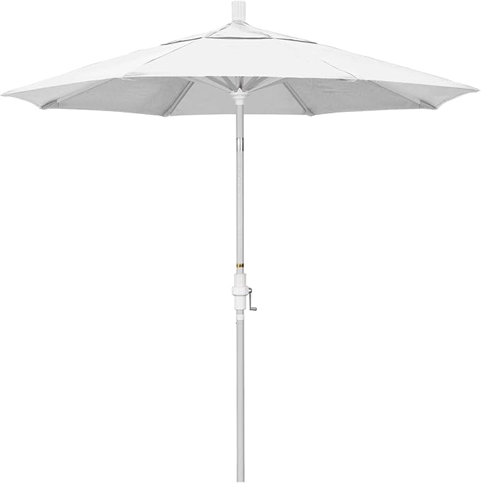 California Umbrella 7.5' Rd. Aluminum Patio Umbrella, Crank Lift, Collar Tilt, White