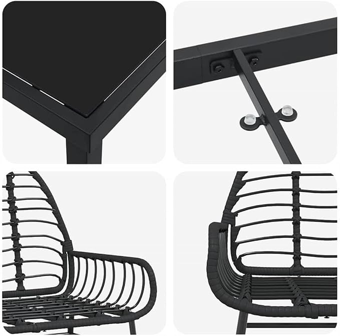 Afuera Living 7 Piece Poly Rattan Garden Dining Set, Black Finish, Weather-Resistant UV-Protected Materials, Glass Table Top, Comfort Seating, Modern Outdoor Patio Dining Furniture for Garden or