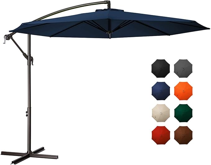 MEWAY 10ft Outdoor Umbrella Patio Offset Cantilever Umbrella, Hanging Umbrella with Crank & Cross Base, Market Umbrella UV Protection Waterproof for Deck Pool