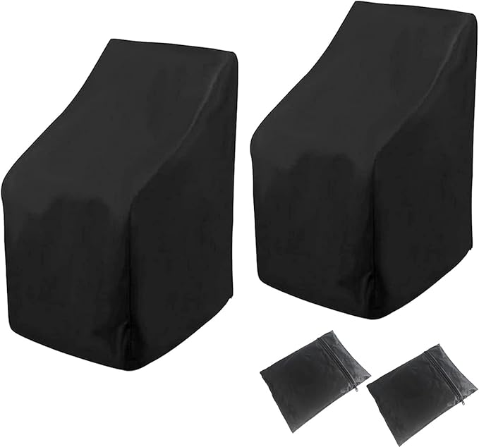 Stackable Patio Chair Covers - Waterproof Outdoor Covers for 4-6 Stacking Dining Chairs, All Weather Protection for Lawn Furniture, 25" L x 25" W x 47”H, Black, 2Pcs