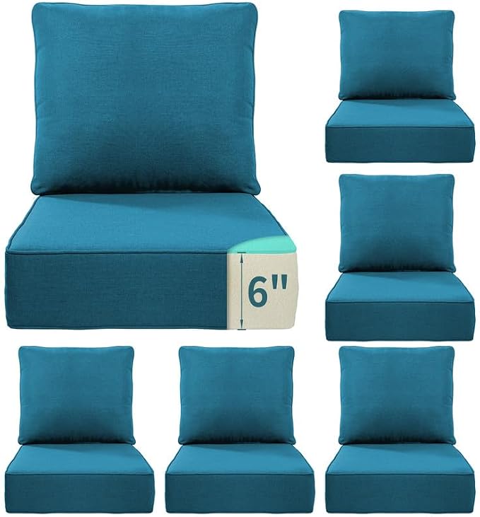 Luxury 22*24*6in Outdoor Patio Cushions, 6 Pieces Malachite Outdoor Cushion | 6'' Thick Outdoor Cushions, Water-Resistant, Reversible, Removable Cover, for Patio Chairs Sofa Couch Loveseat