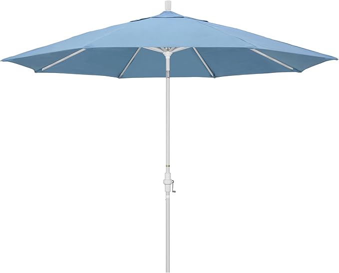 California Umbrella 11Ft Premium Sunbrella Patio Umbrella, Hand-Crank, Tilt-Collar, White Frame, Air Blue Fabric