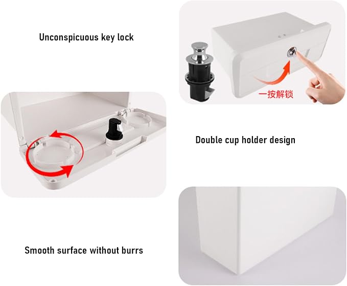 Aramox Marine Deck Storage Box, ABS Lockable Glove Box, Multifunctional Compartment with Dual Cup Holder for Boats and Yachts (White)