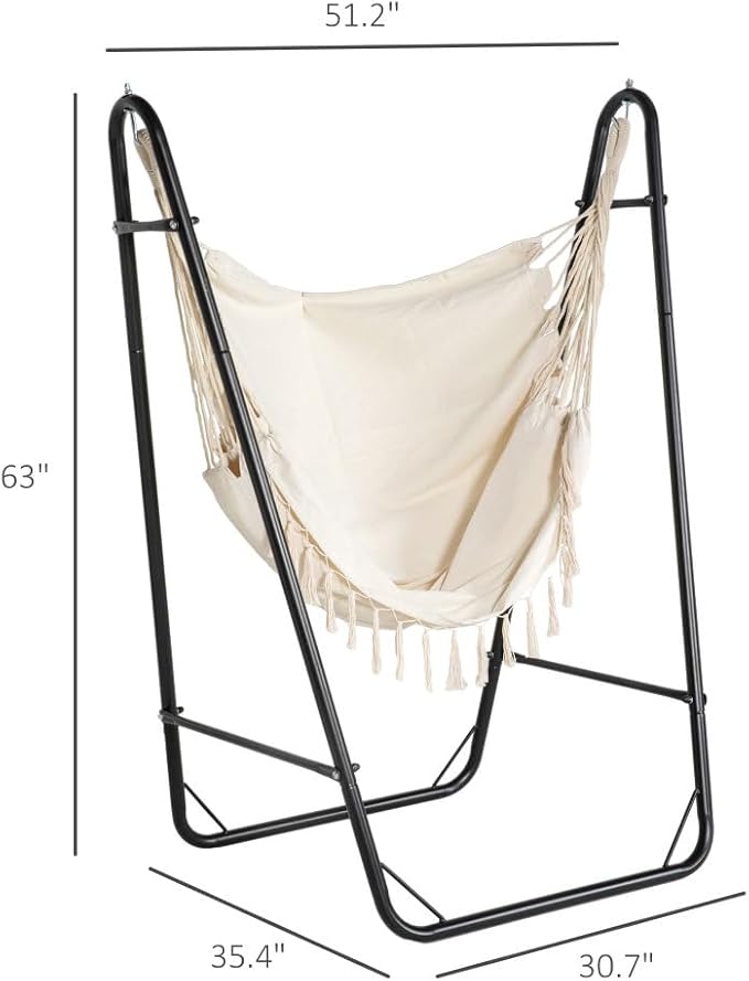 Hammock Chair with U-Shape Stand for Outdoor Relaxation, Heavy-Duty Steel Frame and Breathable Fabric