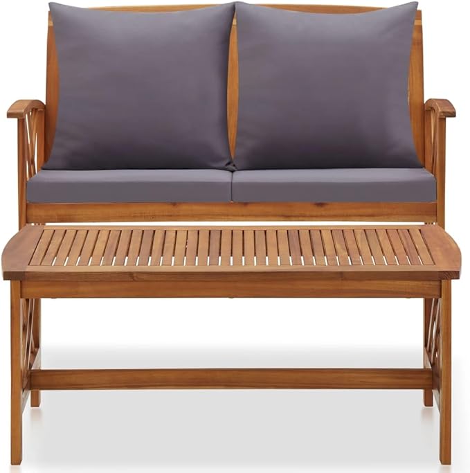 2 Piece Patio Lounge Set with Cushions Solid Acacia Wood, Outdoor Patio Sectional, Outdoor Sofa Set, Furniture Conversation Sets, Outdoor Porch Furniture for Balcony, Yard