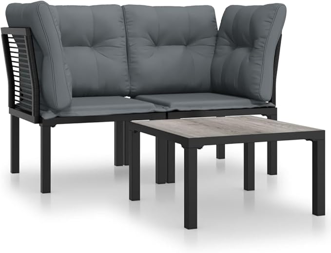 3 Piece Patio Lounge Set Black and Gray Poly Rattan, Outdoor Patio Sectional, Outdoor Sofa Set, Furniture Conversation Sets, Outdoor Porch Furniture for Balcony, Yard