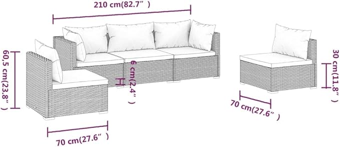 5 Piece Patio Lounge Set with Cushion, Furniture Conversation Sets Patio Lounge Set Outdoor Patio Sectional Piece Patio Set s Poly Rattan Brown