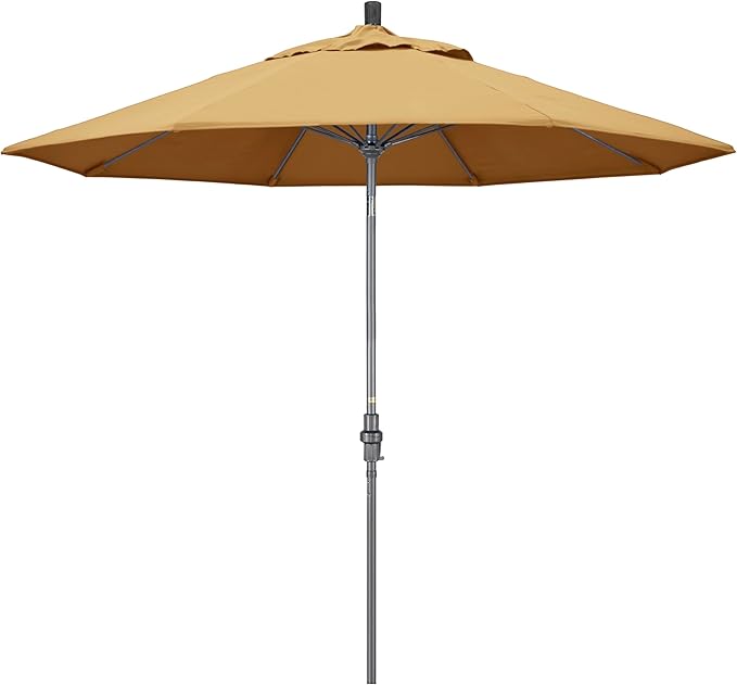 California Umbrella 9' Rd. Crank Lift, Collar Tilt, Aluminum Pole, Fiberglass Rib Patio Umbrella, Hammertone Grey Finish, Sunbrella Wheat