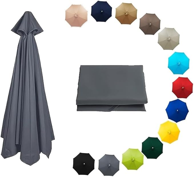 7ft/9ft/10ft Parasol Umbrella Canopy Replacement, Patio Umbrella Replacement Cover, 8 Ribs/6 Ribs Parasol Top Replacement Cloth(Gray,300cm/10ft-8ribs)