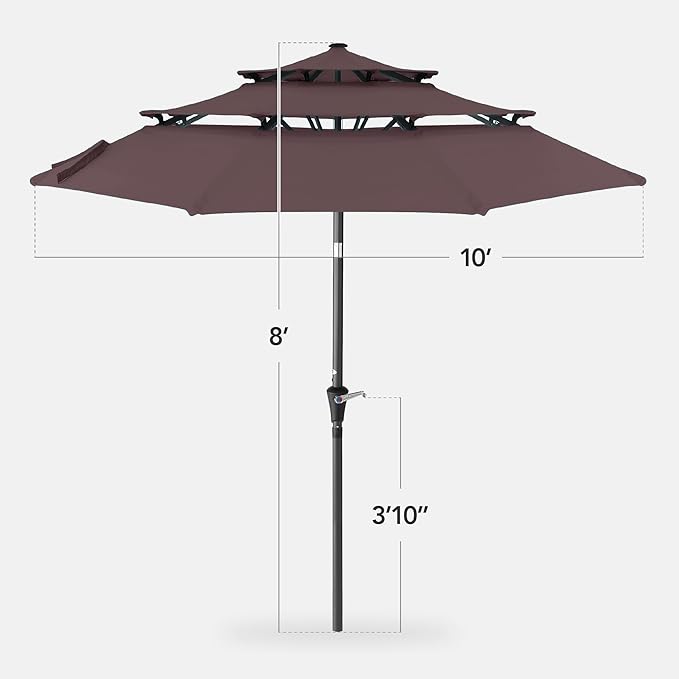 Best Choice Products 10ft 3-Tier Market Patio Umbrella, Outdoor Sun Shade with Tilt, Crank Lift, 8 Ribs for Backyard, Deck, Poolside