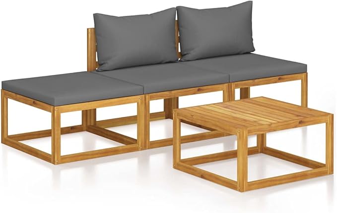 Patio Lounge Set with Cushion,Outdoor Patio Furniture,Outdoor Chat Conversation Set,Garden Furniture Sets,for Patio,Backyard,Garden,Outdoor,4 Piece Solid Acacia Wood