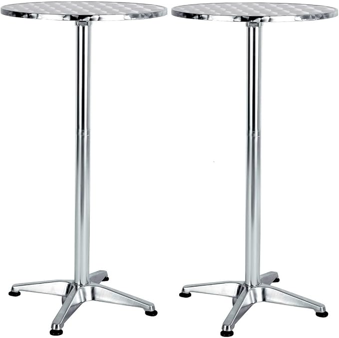 BTEXPERT Set of 2, 45" Bar Height Round Aluminum Patio Tables – Stainless Steel Silver Commercial-Grade Outdoor Dining Tables with 25.75" Base for Restaurants & Events
