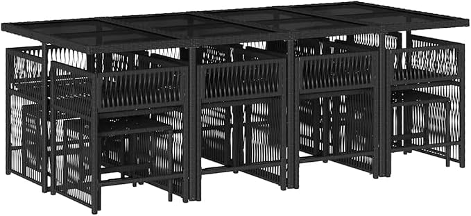 13-Piece Garden Dining Set, Black Poly Rattan Patio Table and Chairs, Outdoor Furniture for Large Gatherings and Backyard Entertaining