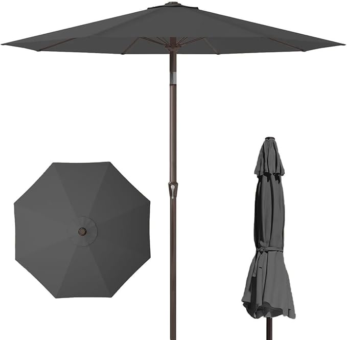PatioKingdom 11FT Patio Umbrella,Outdoor Umbrella with Push Button Tilt and Crank,Market Table Umbrella with 8 Sturdy Fiberglass Ribs UV Protection