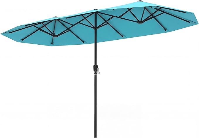 Tangkula 13 FT Large Patio Umbrella, Outdoor Double-Sided Table Market Umbrella w/Crank Handle, 12 Heavy-Duty Ribs, Sun-Protective Rectangular Twin Parasol for Garden Deck Lawn Poolside (Turquoise)