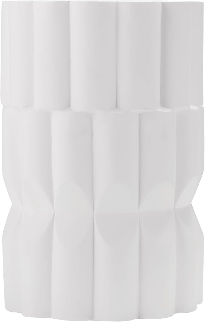 Christopher Knight Home Ella Lightweight Modern Concrete Outdoor Side Table, Patio End Table with Geometric Stacked Design, MGO Outdoor Coffee Table, No Assembly Garden Plant Stand Indoor, White