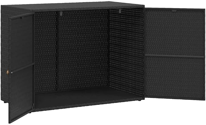Outdoor Garden Storage Cabinet, Poly Rattan Deck Box for Patio, Backyard Organization, Waterproof 2-Door Sideboard, 39.4x39.4x31.5 Inch, Black