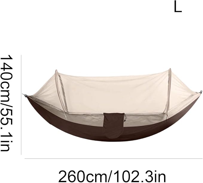 Portable Polyester Hammock with Mesh Outdoor Lightweight Portable Stable and Load-Bearing with Storage Bag On The Side Hammock Comfortable(Brown,L)