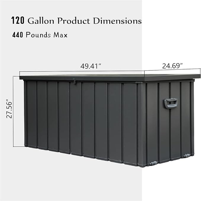 160 Gallon Waterproof Outdoor Deck Box Storage Chest in Dark Gray, Large Capacity Patio Storage for Garden Tools, Cushions, and More (120 Gallon (Dark Gray))