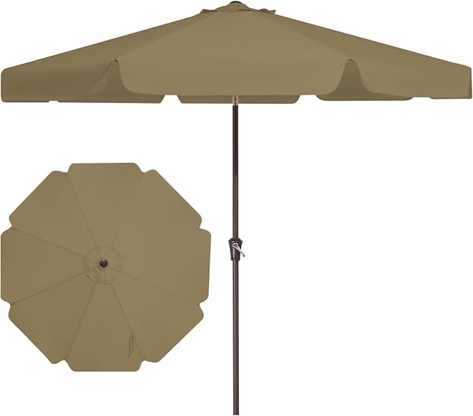 JEAREY 9 FT Patio Umbrella Outdoor, Table Umbrellas Market Umbrella w/Push Button Tilt/Crank, 8 Sturdy Ribs(Tan)