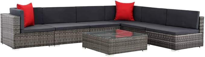 Patio Lounge Set with Cushions,Outdoor Furniture,Outdoor Furniture Sets,Patio Conversation Sets,for Garden,Deck,Backyard,7 Piece Poly Rattan Gray