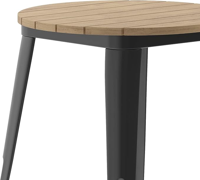 Flash Furniture Declan Commercial Outdoor Bar Height Dining Table, All Weather Poly Resin Top with Steel Base, 23.75" Round, Brown/Black