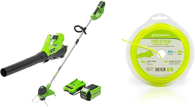 Greenworks 40V Cordless String Trimmer and Leaf Blower Combo Kit, 2.0Ah Battery and Charger Included & 0.065" 100-Foot Twisted String Trimmer Line