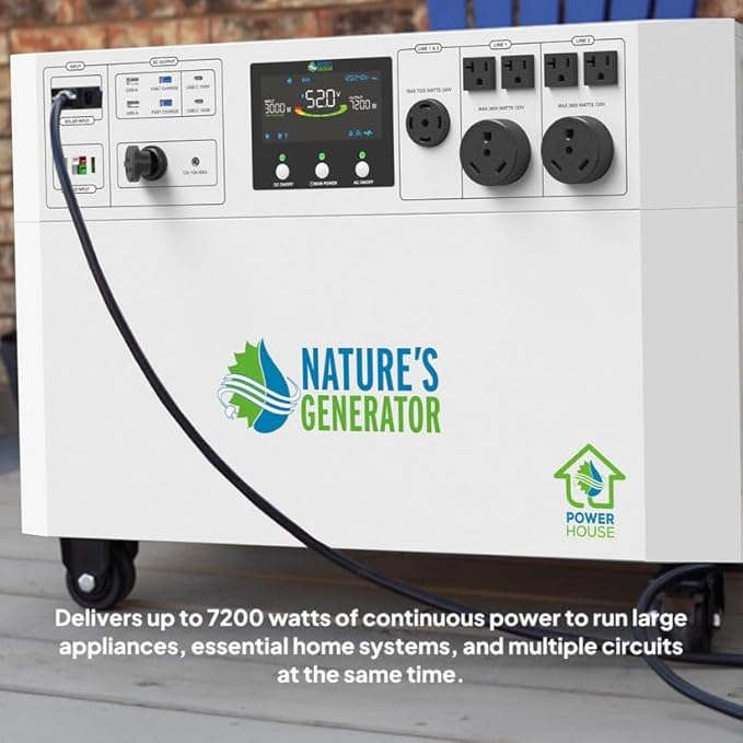 Nature's Generator Powerhouse,Outdoor Power Equipment in 7200W Peak Watt, 120VAC and 240VAC Pure Sine Wave Address Home Power Requirements