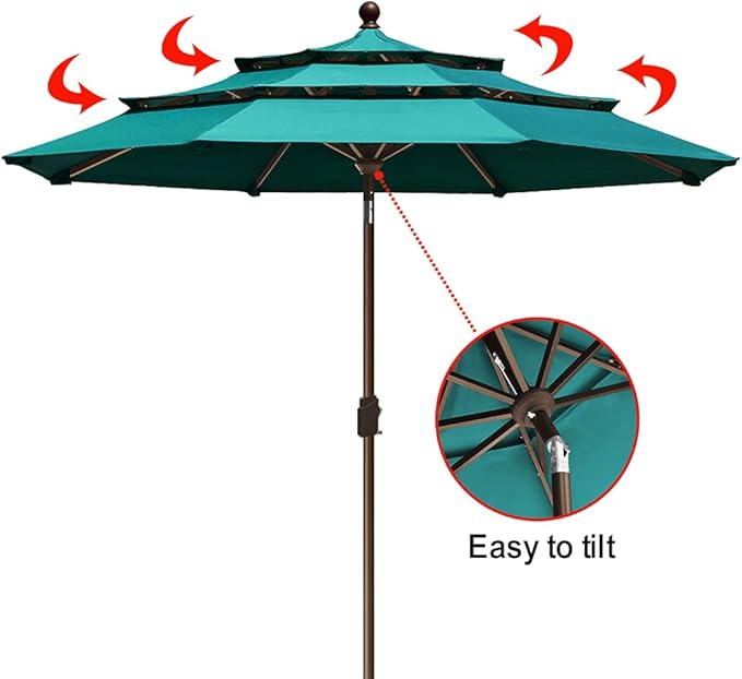 EliteShade USA 10-Year-Non-Fading 9ft 3-Tier Market Patio Umbrella, Commercial Grade Outdoor Table Umbrella with Crank Open, Windproof & UPF 50+ UV Protection, Heavy Duty Ventilation for Garden, Deck, Pool, Backyard, Beach & Bistro, Teal