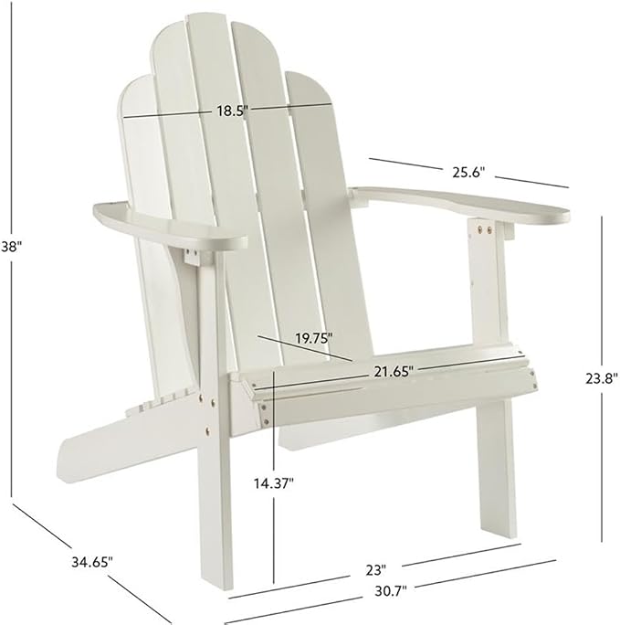 Linon White Adirondack Chair, 30.4" wx37.6 dx37.8 h