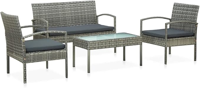Patio Lounge Set with Cushions,Outdoor Patio Furniture,Outdoor Chat Conversation Set,Garden Furniture Sets,for Patio,Backyard,Garden,Outdoor,4 Piece Poly Rattan Gray
